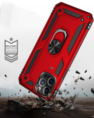 iPhone 12 Pro Max Kılıf Vega Tank Sert Yüzüklü Standlı Zırh Koruma Kapak Mavi