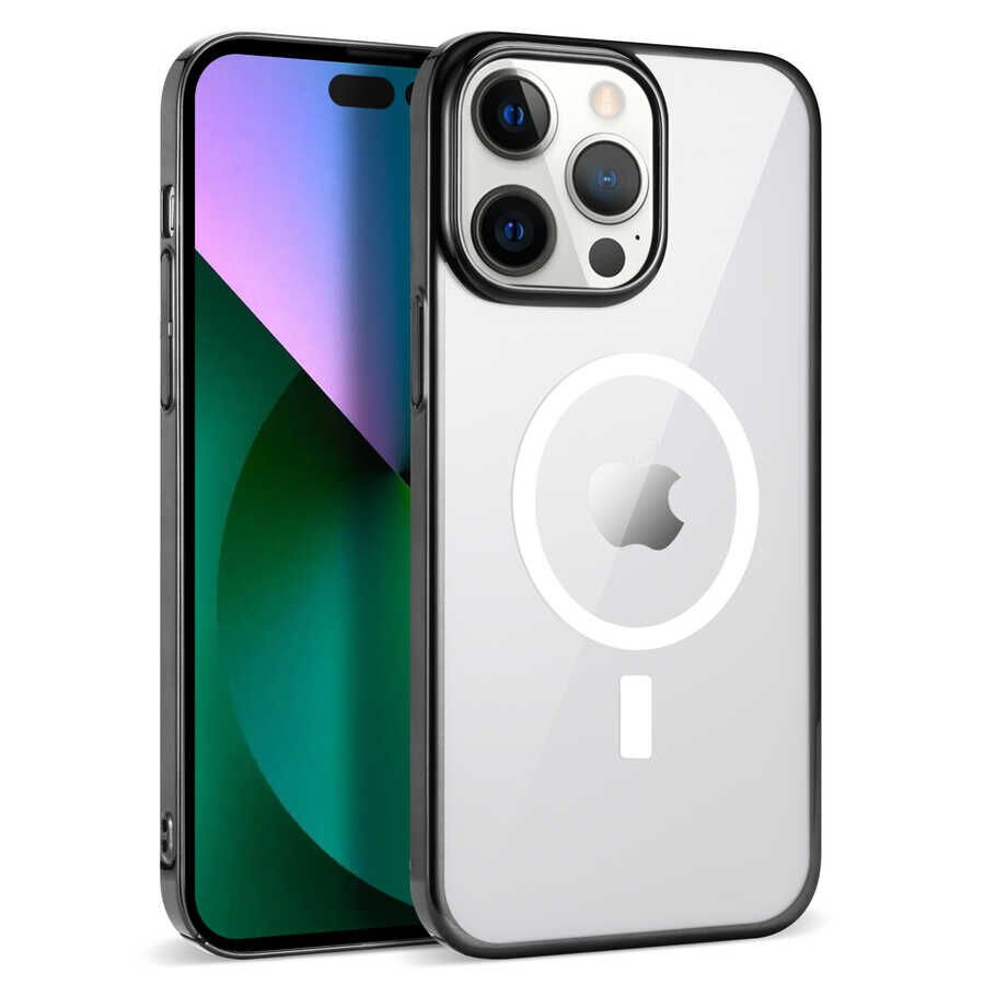 iPhone 14 Pro Max Kılıf Wireless Şarj Özellikli Pixel Magsafe Kapak Siyah