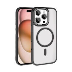 iPhone 16 Pro Max Kılıf Wireless Şarj Özellikli Krom Magsafe Silikon Kapak Siyah