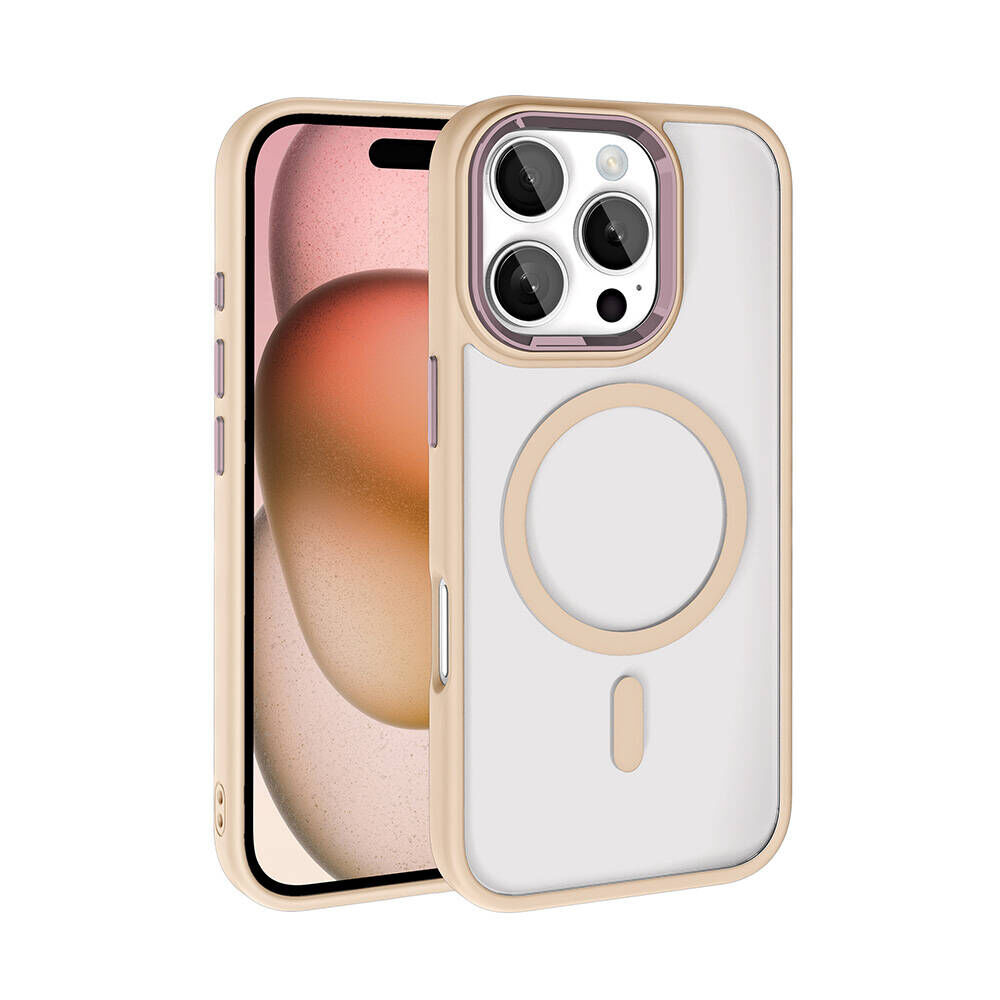iPhone 16 Pro Max Kılıf Wireless Şarj Özellikli Krom Magsafe Silikon Kapak Rose Gold