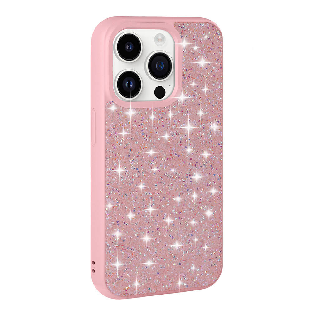 iPhone 14 Pro Kılıf Parlak Taşlı Tasarım Pırlanta Kapak Pembe