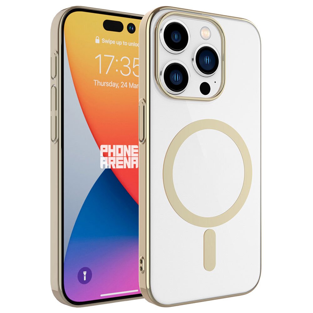 iPhone 15 Pro Max Kılıf Wireless Şarj Özellikli Pixel Magsafe Kapak Kılıf Gold