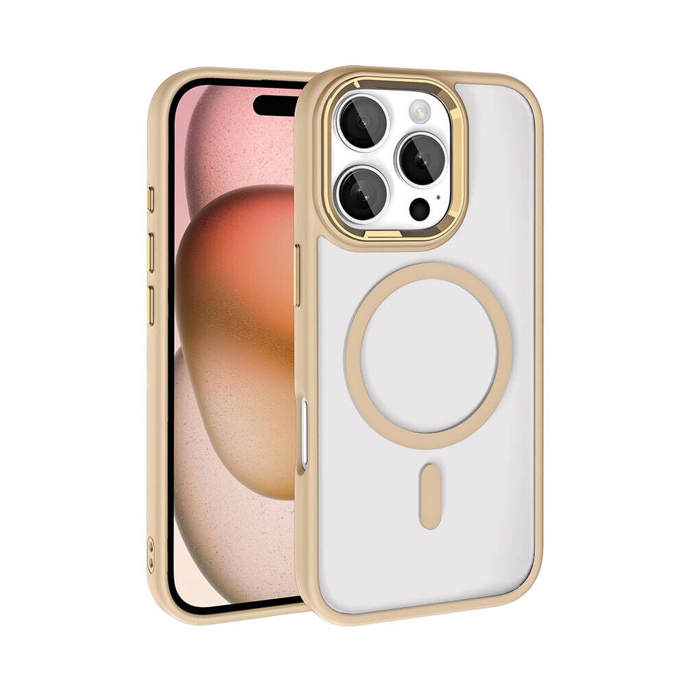 iPhone 16 Pro Max Kılıf Wireless Şarj Özellikli Krom Magsafe Silikon Kapak Gold