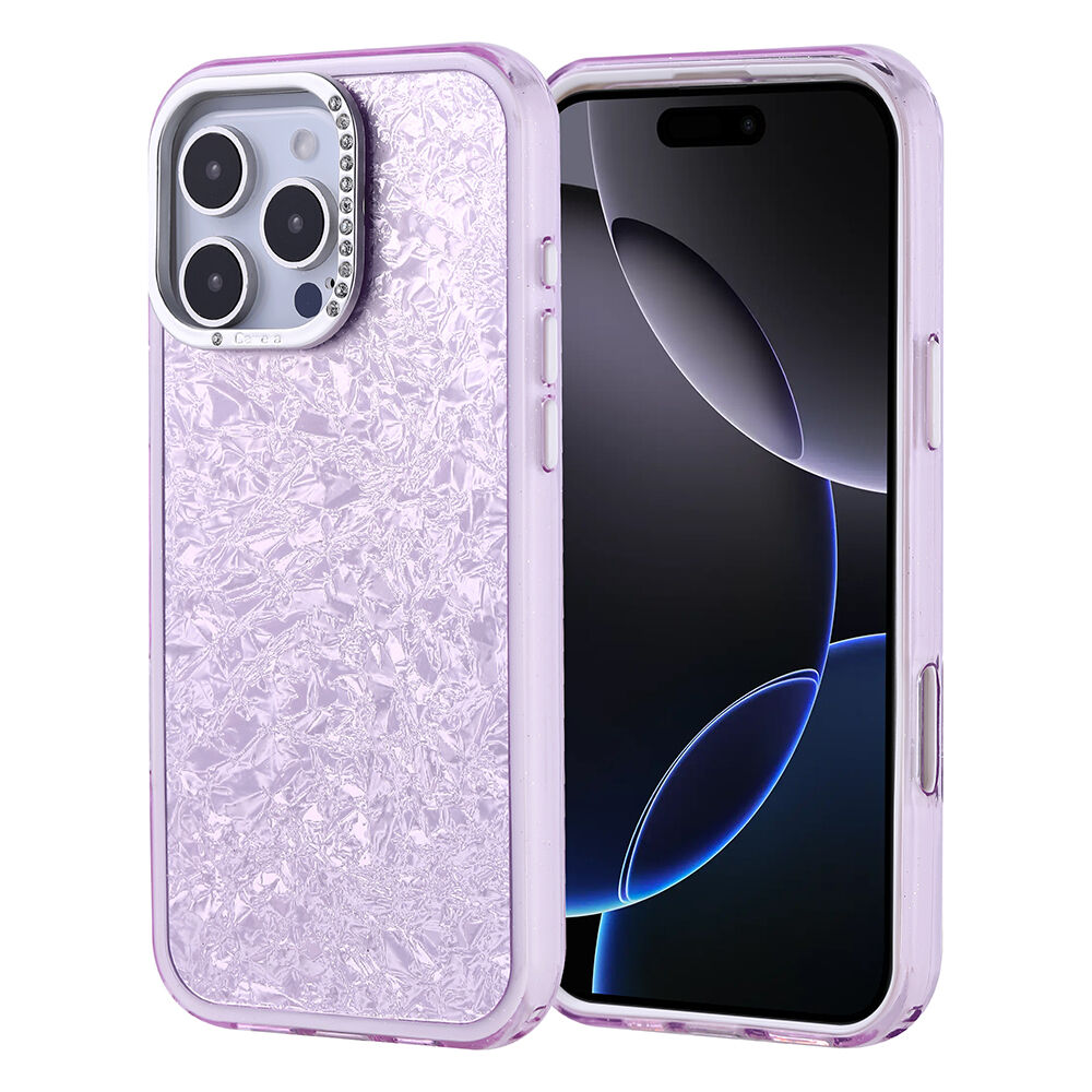 iPhone 16 Pro Max Kılıf Taşlı Tasarımlı Kapi Kapak Lila