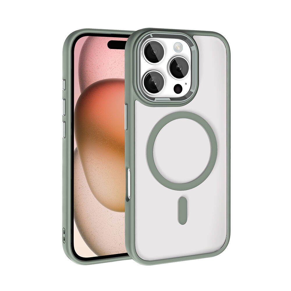 iPhone 16 Pro Max Kılıf Wireless Şarj Özellikli Krom Magsafe Silikon Kapak Titanyum-Gri
