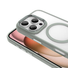 iPhone 16 Pro Kılıf Wireless Şarj Özellikli Krom Magsafe Silikon Kapak Pembe