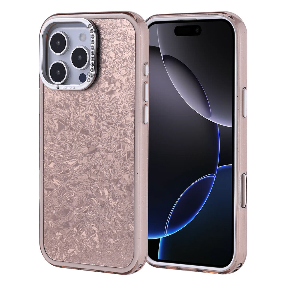 iPhone 16 Pro Max Kılıf Taşlı Tasarımlı Kapi Kapak Gold