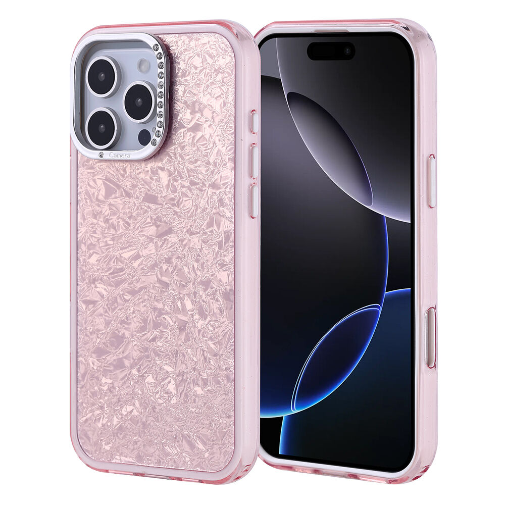 iPhone 16 Pro Max Kılıf Taşlı Tasarımlı Kapi Kapak Pembe
