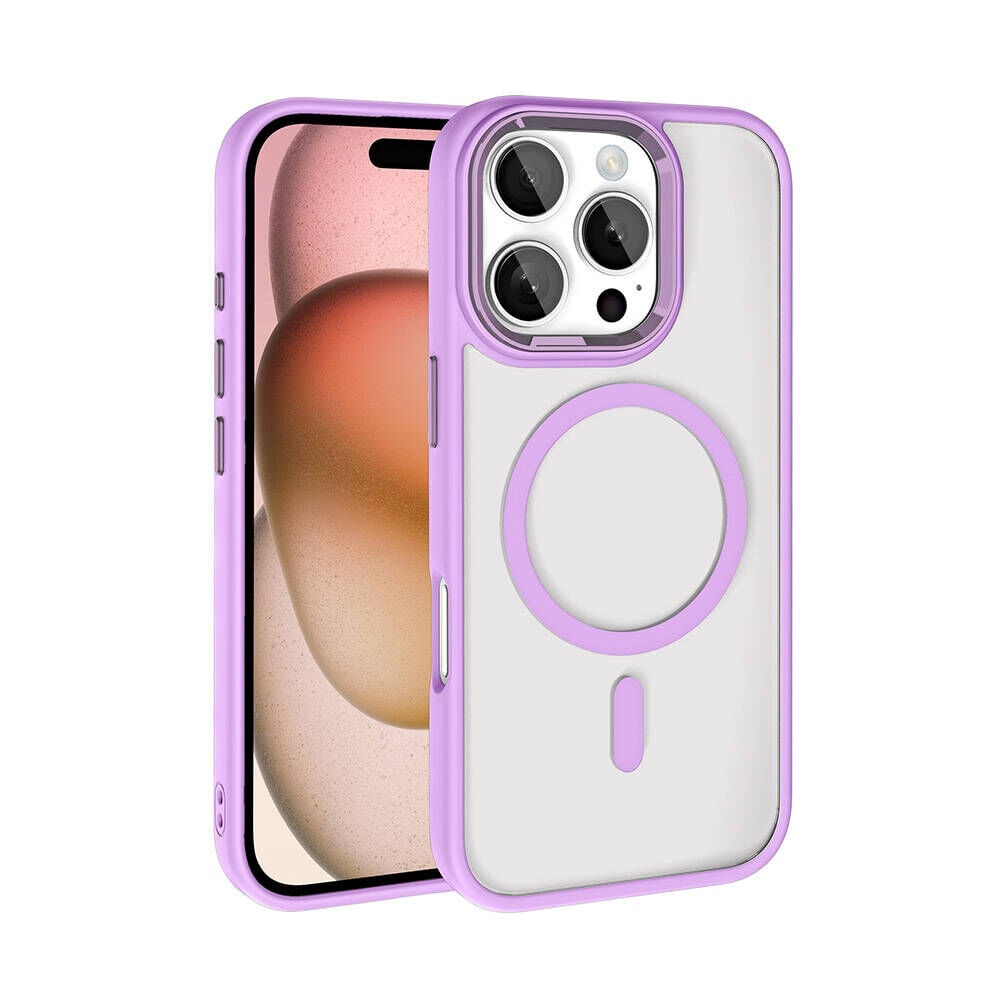 iPhone 16 Pro Kılıf Wireless Şarj Özellikli Krom Magsafe Silikon Kapak Pembe