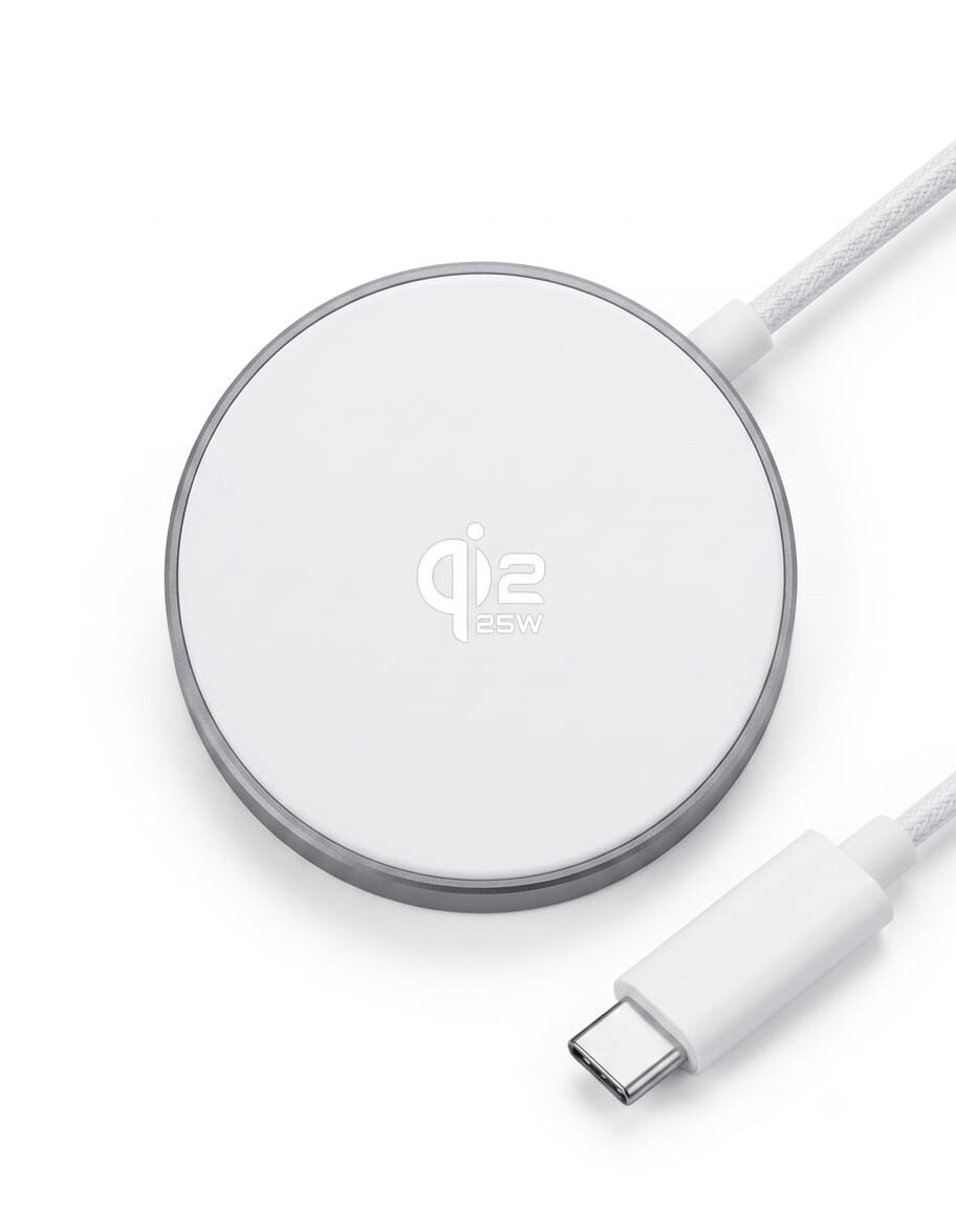 25W Qi2 Manyetik Hızlı Kablosuz Şarj Pedi - iPhone M-Safe & Android Uyumlu Örgü Kablolu Şarj Aleti