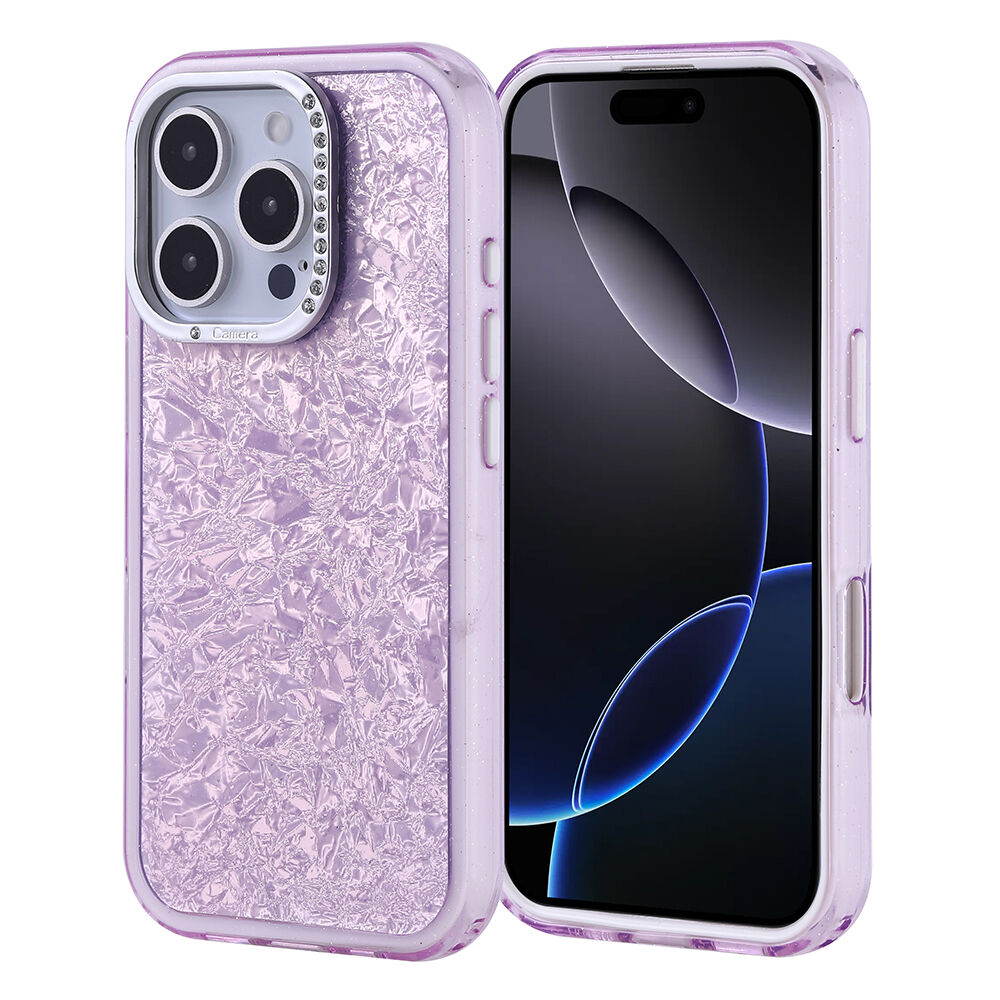 iPhone 16 Pro Kılıf Taşlı Tasarım Kapi Kapak Lila