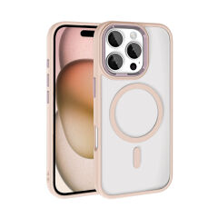iPhone 16 Pro Kılıf Wireless Şarj Özellikli Krom Magsafe Silikon Kapak Rose Gold