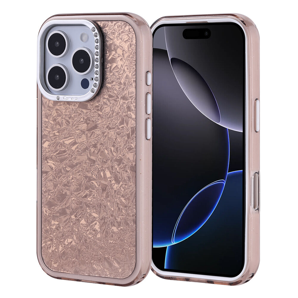 iPhone 16 Pro Kılıf Taşlı Tasarım Kapi Kapak Gold