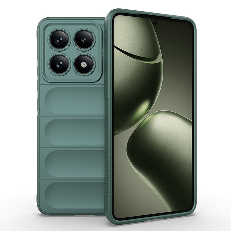 Xiaomi 14T Kılıf Esnek TPU Oyuklu Arka Yüzey Tasarımlı Etnik Silikon Kapak Koyu Yeşil