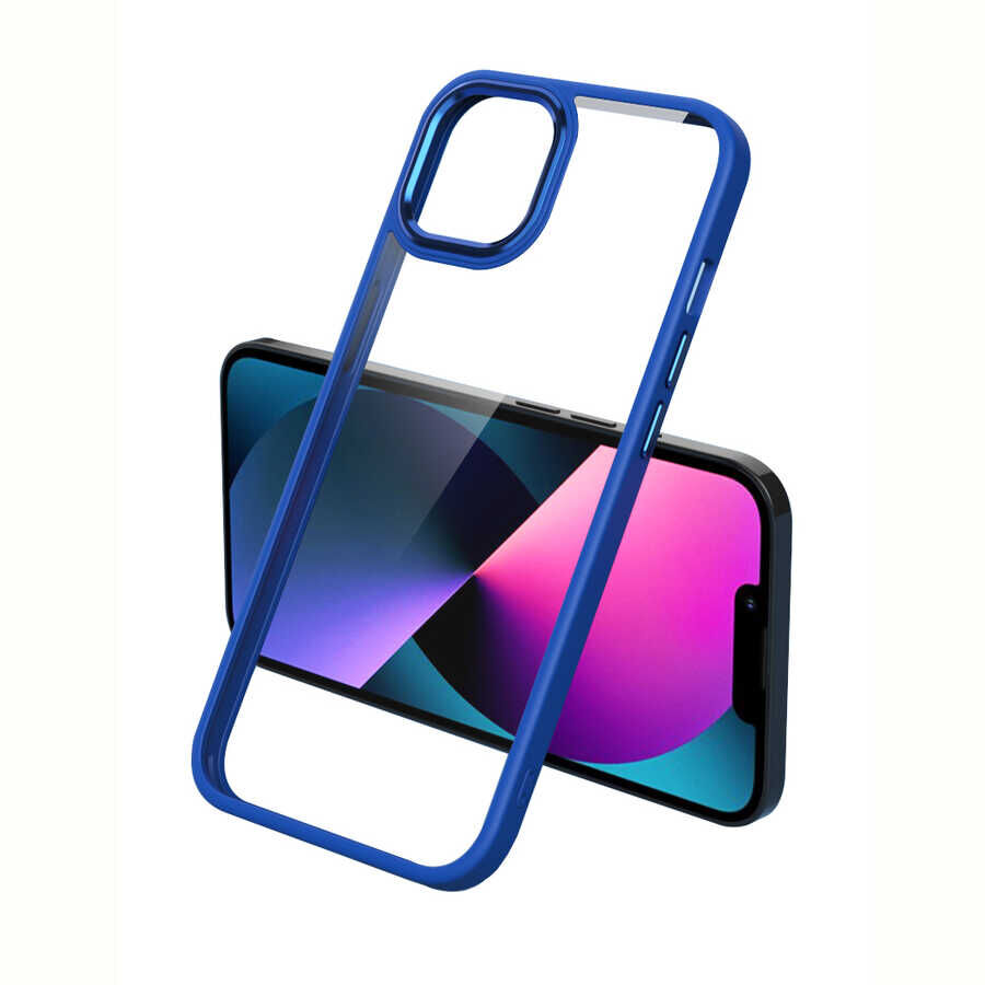 iPhone 11 Kılıf Renkli Silikon Kenarlı Krom Kapak Lacivert