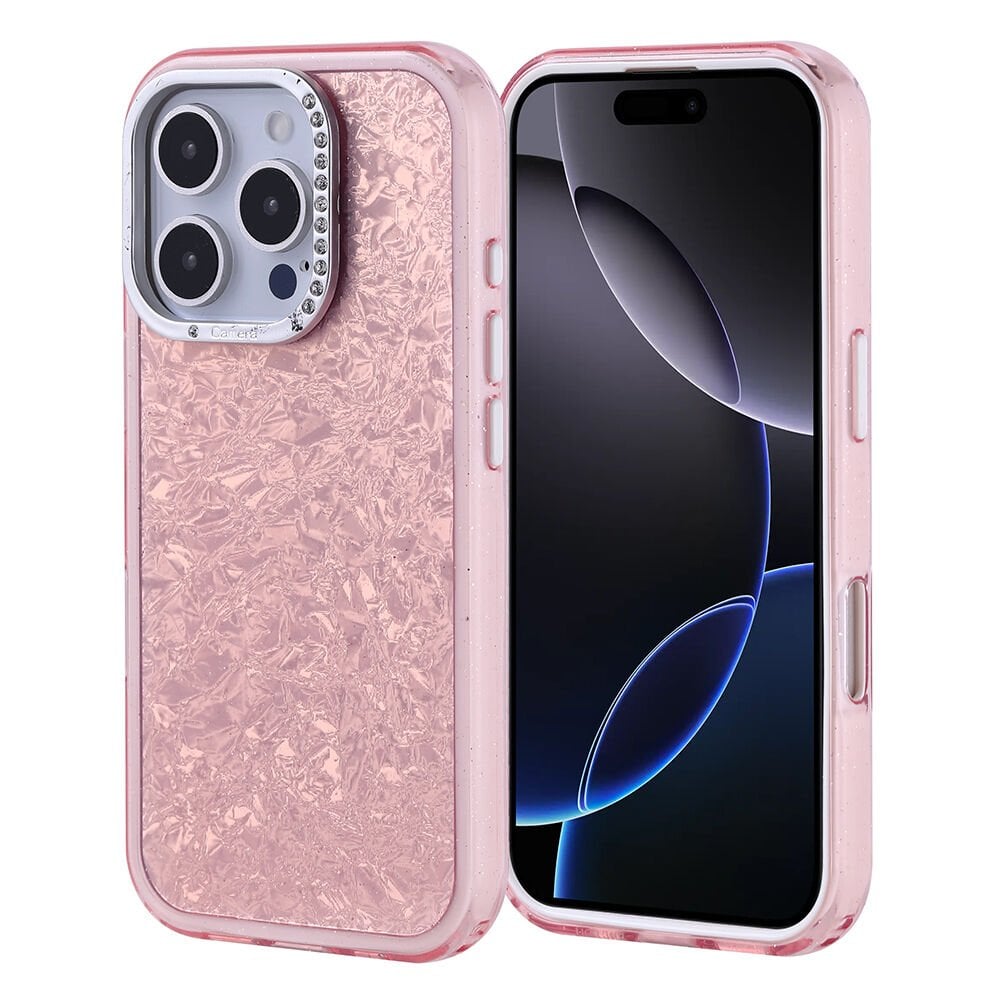 iPhone 16 Pro Kılıf Taşlı Tasarım Kapi Kapak Pembe