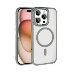 iPhone 16 Pro Kılıf Wireless Şarj Özellikli Krom Magsafe Silikon Kapak Titanyum-Gri