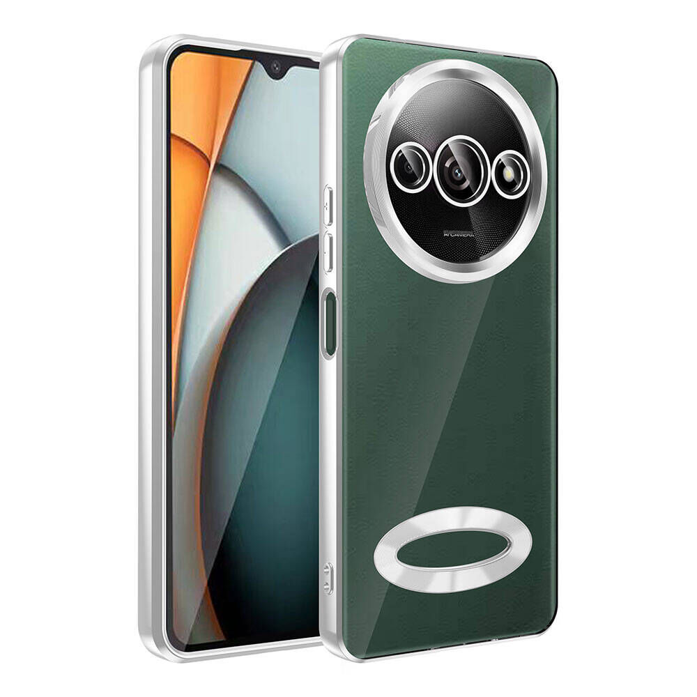 Xiaomi Redmi A3 4G 2024 Kılıf Kamera Korumalı Logo Gösteren Omega Kapak Gümüş