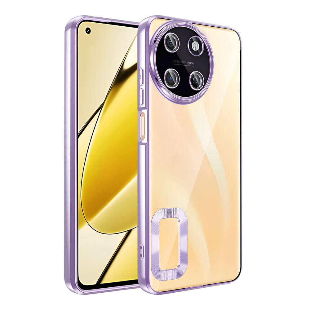 Realme 11 4G Kılıf Tek Kamera Çerçeveli Logo Gösteren Omega Kapak Lila