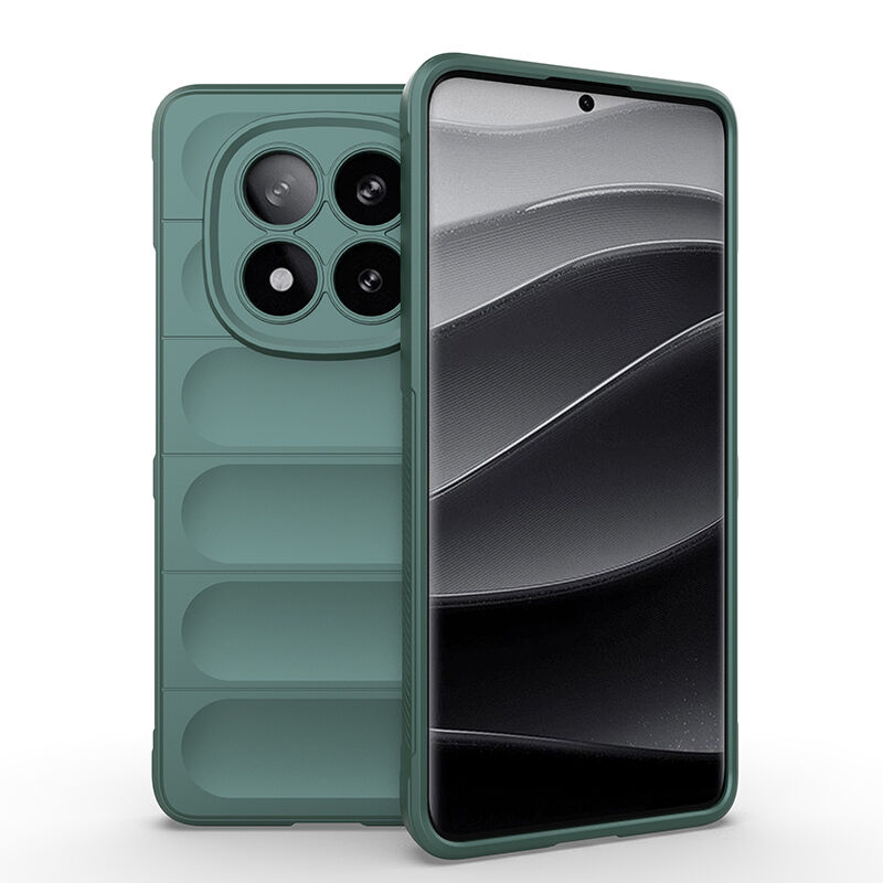 Xiaomi Redmi Note 14 Pro Plus Kılıf Esnek TPU Oyuklu Arka Yüzey Tasarımlı Etnik Silikon Kapak Koyu Yeşil