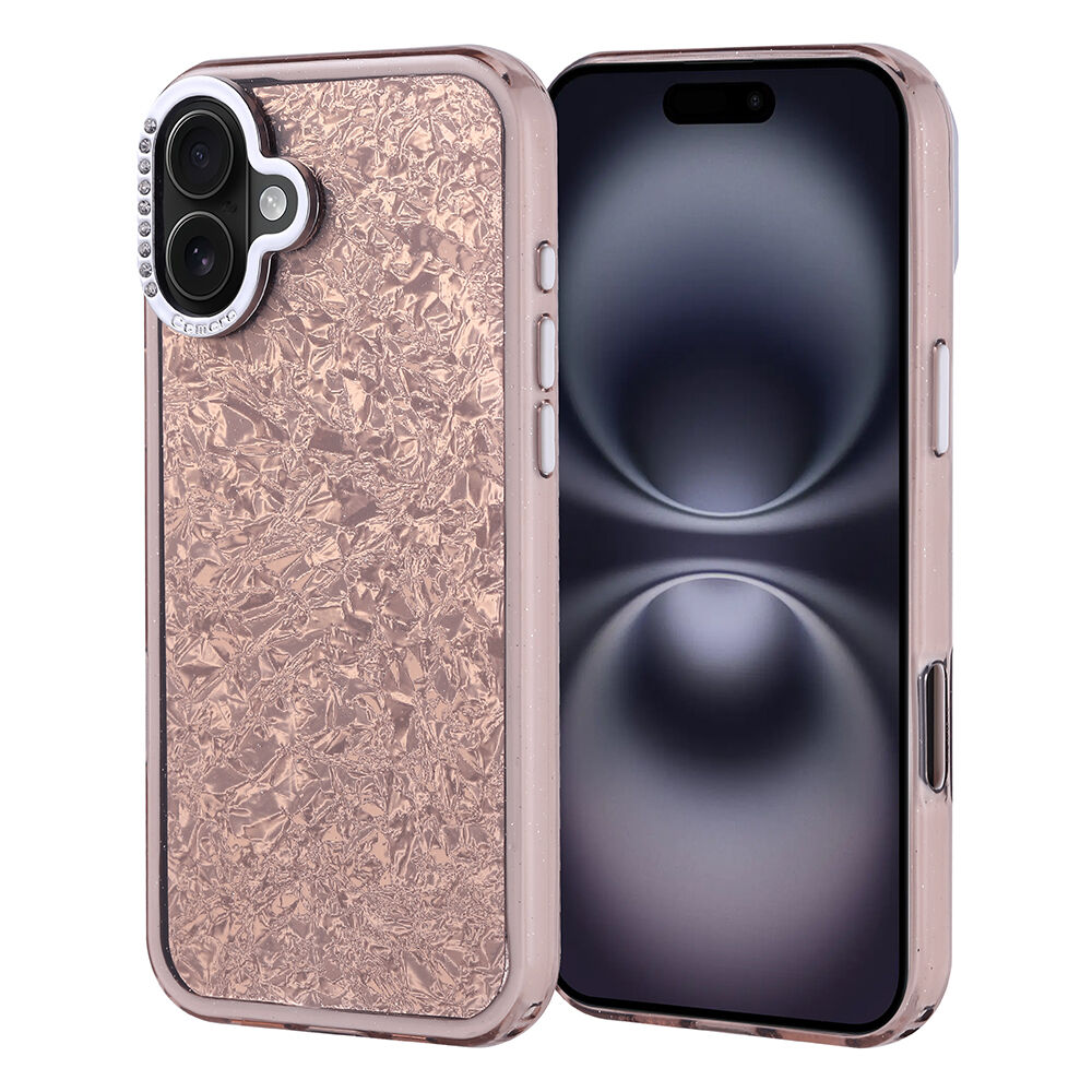 iPhone 16 Plus Kılıf Taşlı Tasarımlı Kapi Kapak Gold