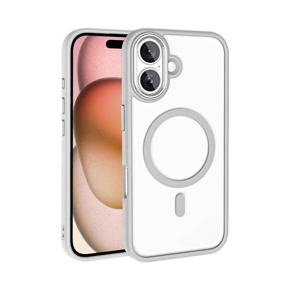 iPhone 16 Plus Kılıf Wireless Şarj Özellikli Krom Magsafe Silikon Kapak Gümüş