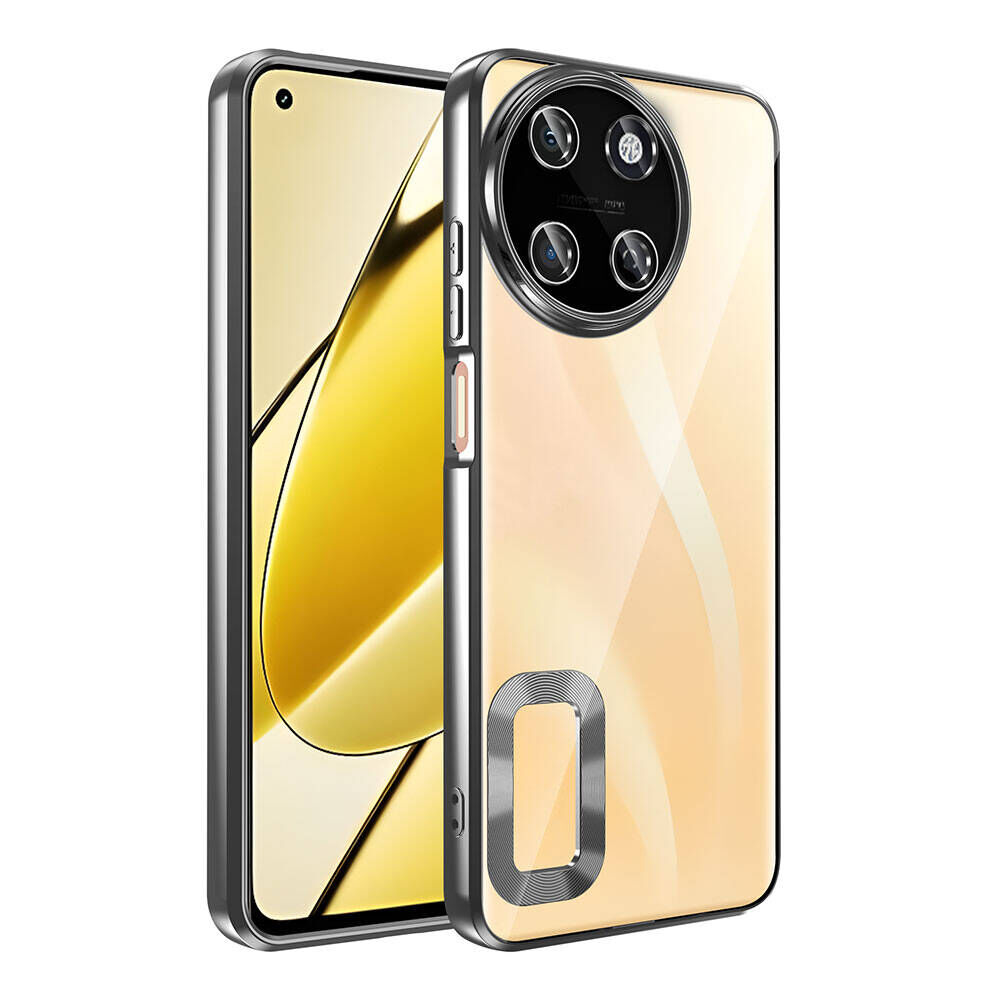 Realme 11 4G Kılıf Tek Kamera Çerçeveli Logo Gösteren Omega Kapak Siyah