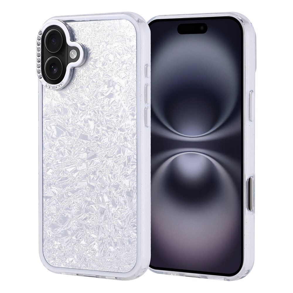 iPhone 16 Plus Kılıf Taşlı Tasarımlı Kapi Kapak Gümüş