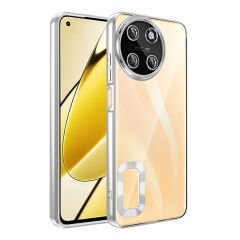 Realme 11 4G Kılıf Tek Kamera Çerçeveli Logo Gösteren Omega Kapak Gümüş