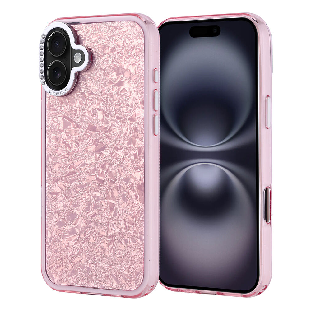 iPhone 16 Plus Kılıf Taşlı Tasarımlı Kapi Kapak Pembe