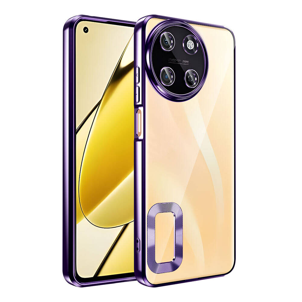 Realme 11 4G Kılıf Tek Kamera Çerçeveli Logo Gösteren Omega Kapak Derin Mor
