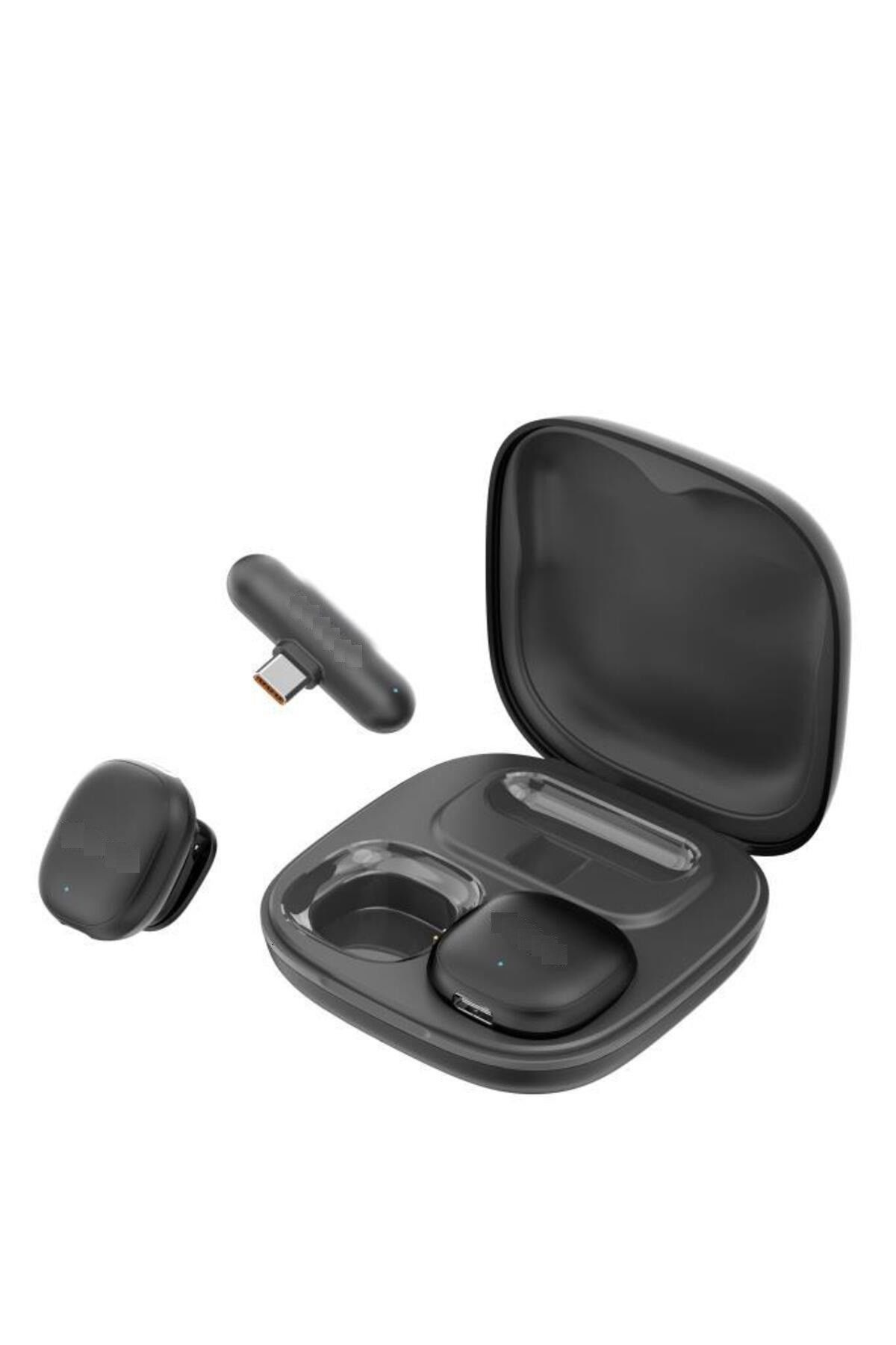 02 Siyah AI Destekli ANC Gürültü Önleyici Şarj Kutulu Kablosuz Yaka Mikrofonu