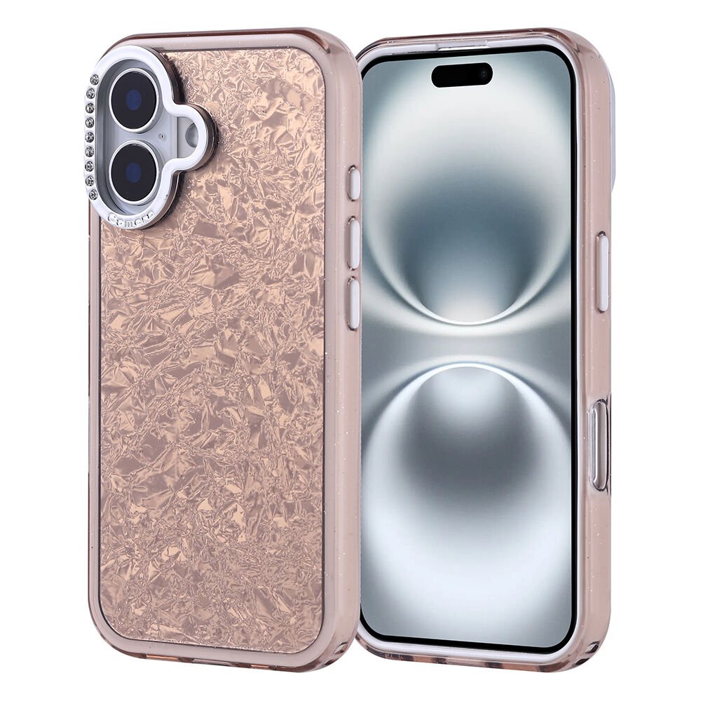 iPhone 16 Kılıf Taşlı Tasarımlı  Kapi Kapak Gold
