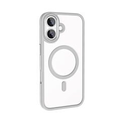 iPhone 16 Kılıf Wireless Şarj Özellikli Krom Magsafe Silikon Kapak Rose Gold