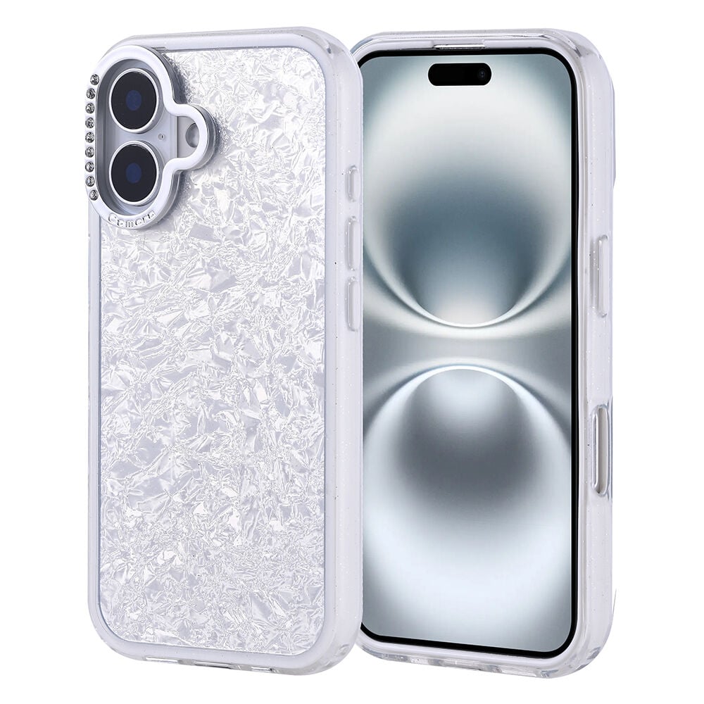 iPhone 16 Kılıf Taşlı Tasarımlı  Kapi Kapak Gümüş