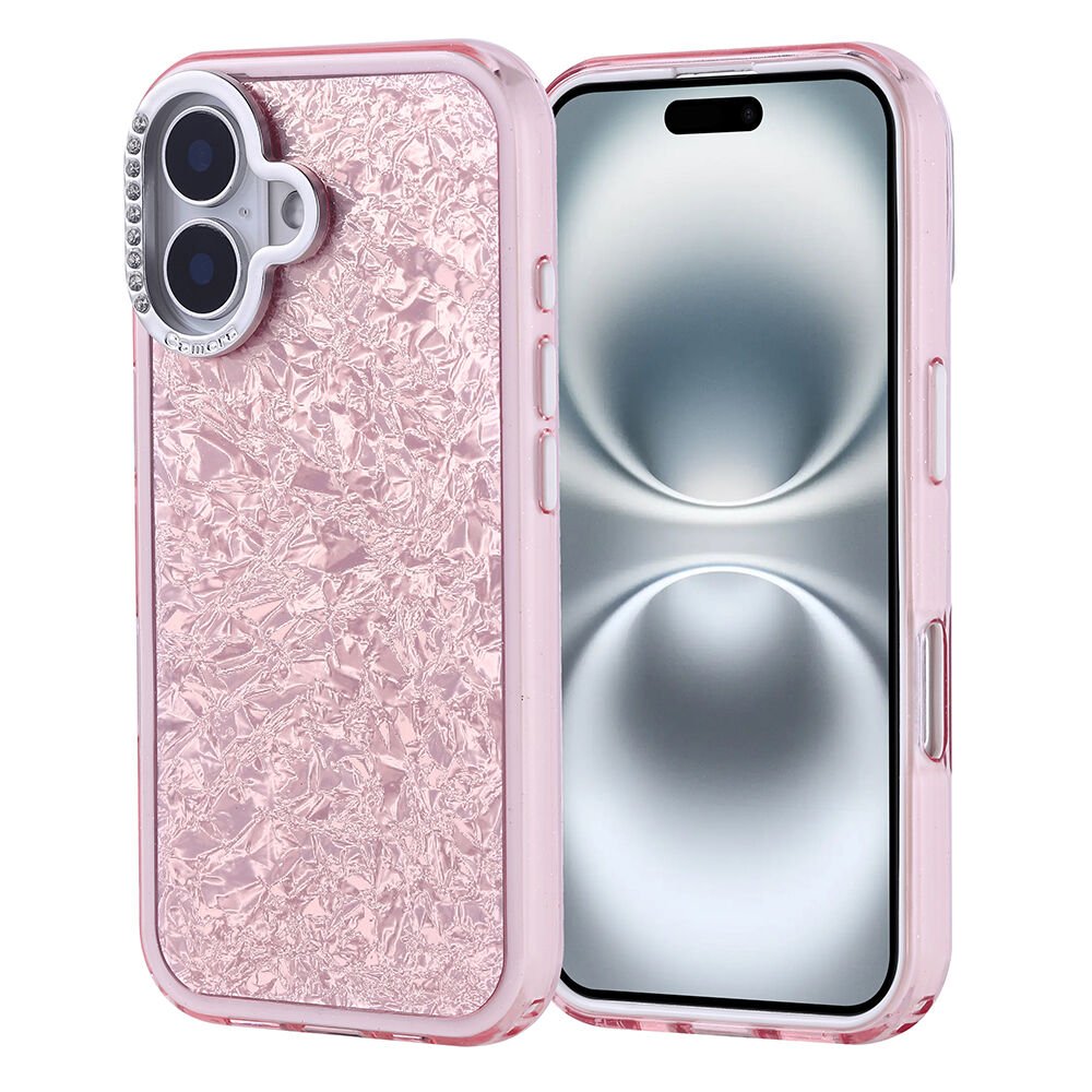 iPhone 16 Kılıf Taşlı Tasarımlı  Kapi Kapak Pembe