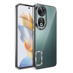 Honor 90 Kılıf Tek Kamera Çerçeveli Logo Gösteren Omega Kapak Siyah