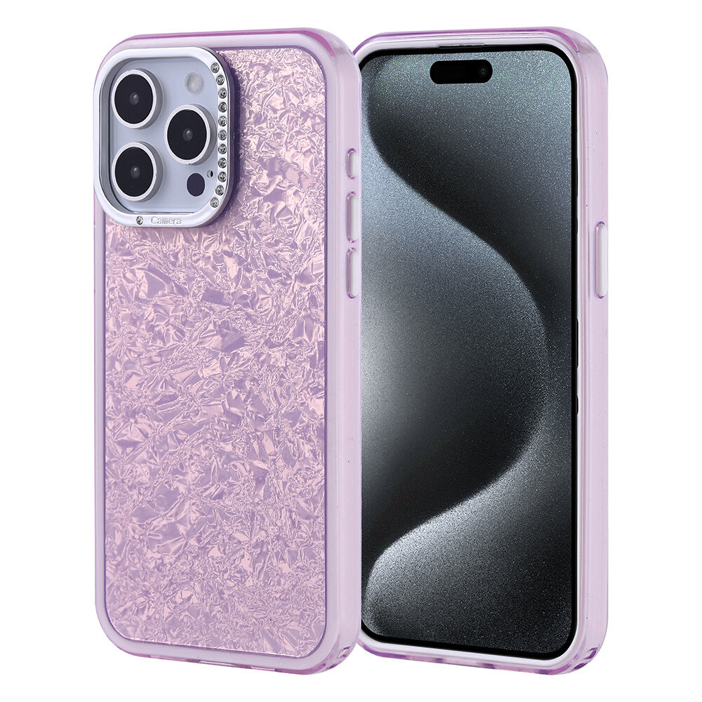 iPhone 15 Pro Max Kılıf Taşlı Tasarımlı Kapi Kapak Lila