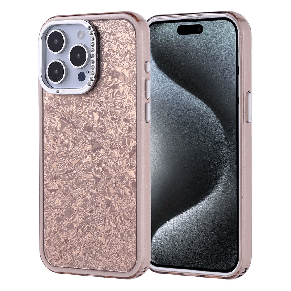 iPhone 15 Pro Max Kılıf Taşlı Tasarımlı Kapi Kapak Gold