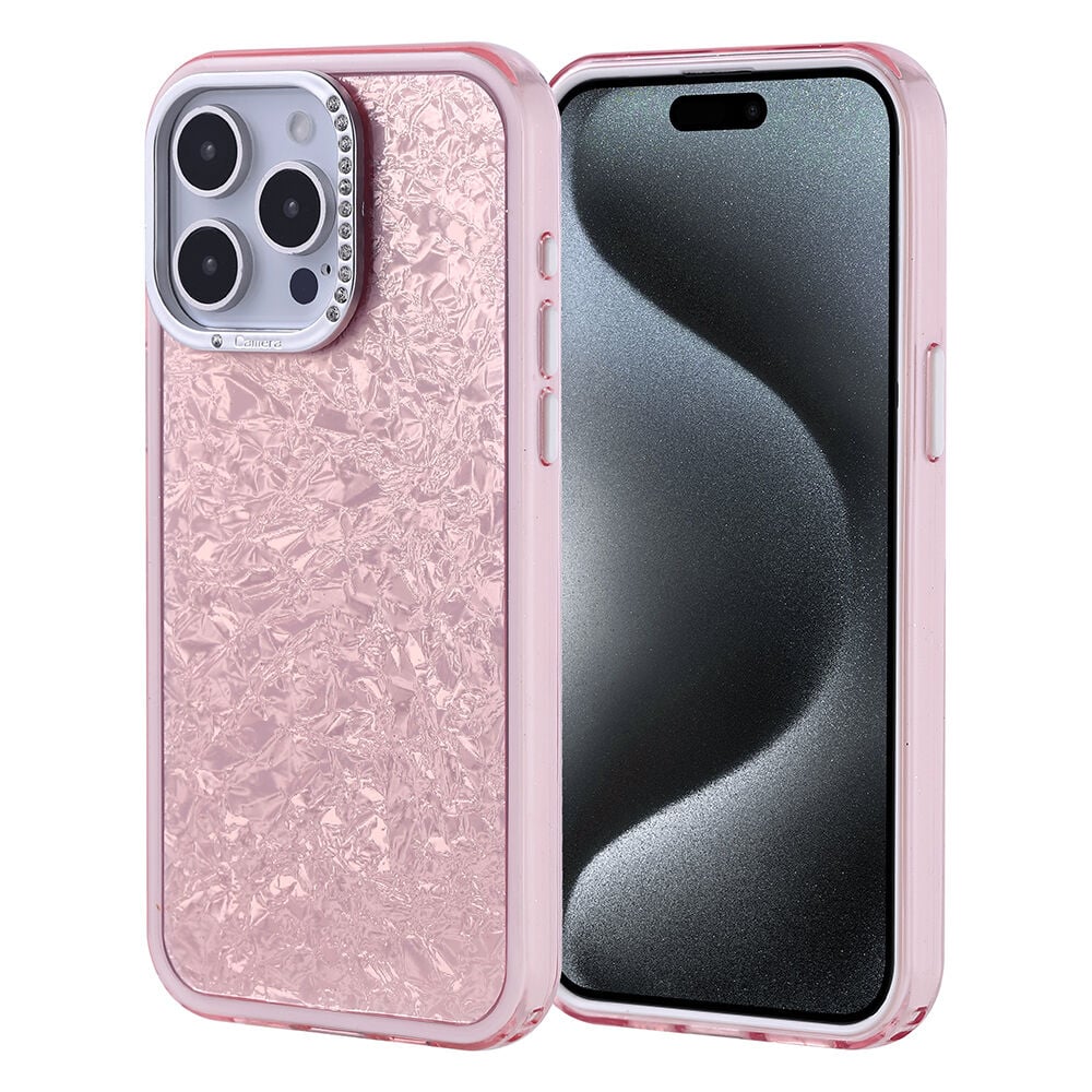 iPhone 15 Pro Max Kılıf Taşlı Tasarımlı Kapi Kapak Pembe