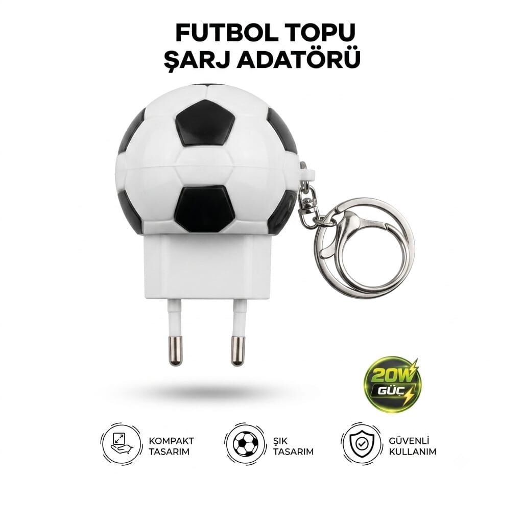 Futbol Topu Figürlü 20W Type-C Hızlı Şarj Başlığı (Anahtarlık Askılı)