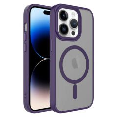 iPhone 13 Pro Max Kılıf Mat Arka Yüzey Wireless Şarj Özellikli  Flet Magsafe Kapak kılıf Derin Mor