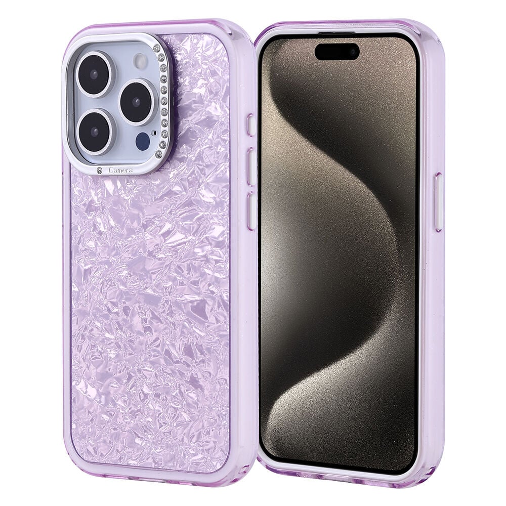 iPhone 15 Pro Kılıf Taşlı Tasarımlı Kapi Kapak Lila