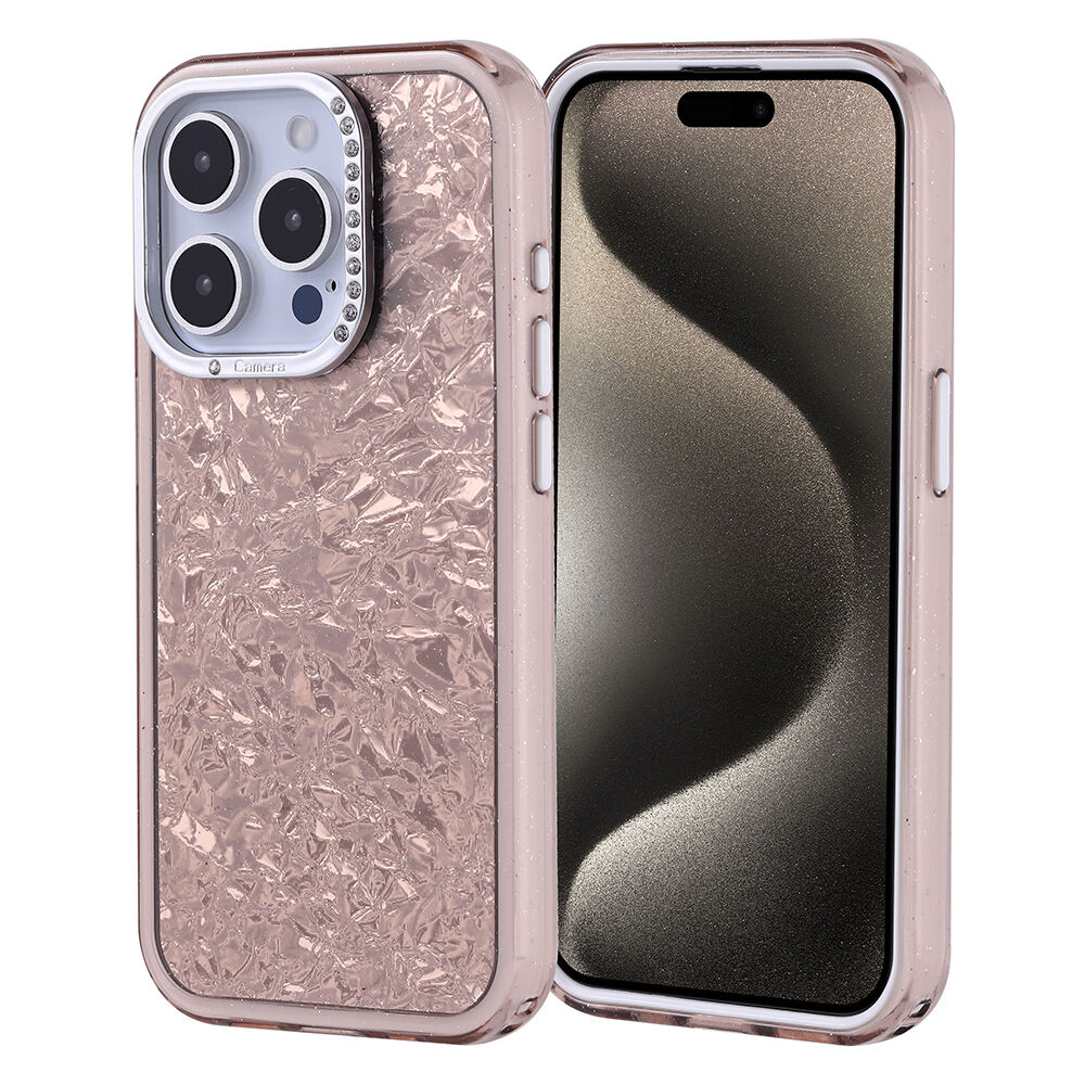 iPhone 15 Pro Kılıf Taşlı Tasarımlı Kapi Kapak Gold