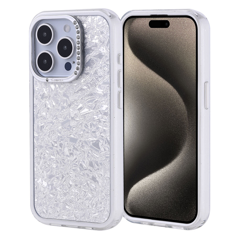 iPhone 15 Pro Kılıf Taşlı Tasarımlı Kapi Kapak Gümüş