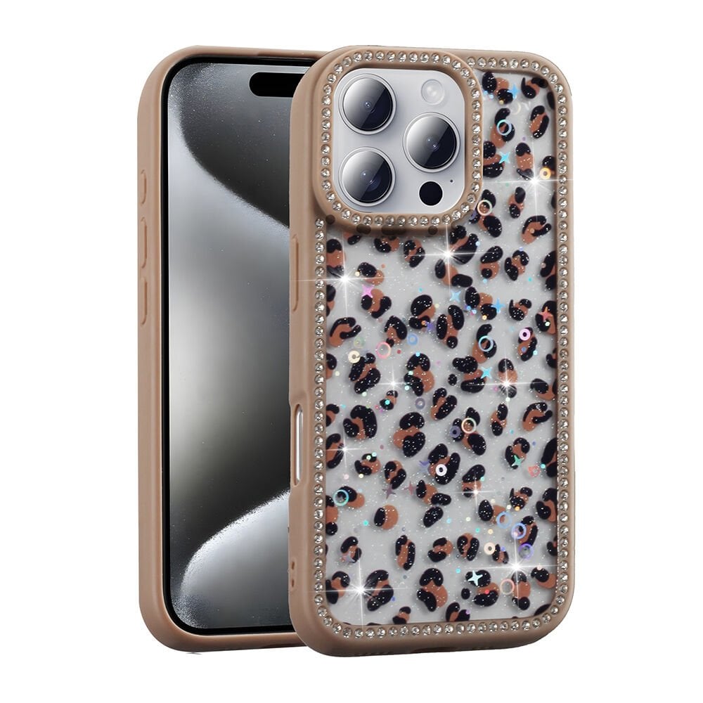 iPhone 16 Pro Max Kılıf Taşlı ve Simli Tasarım Azra Kapak Gold