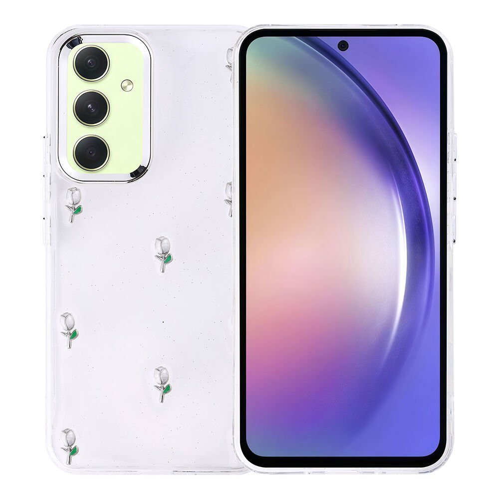 Samsung Galaxy A54 Kılıf Airbag Tasarımlı Simli Şeffaf Kutup Kapak Lale