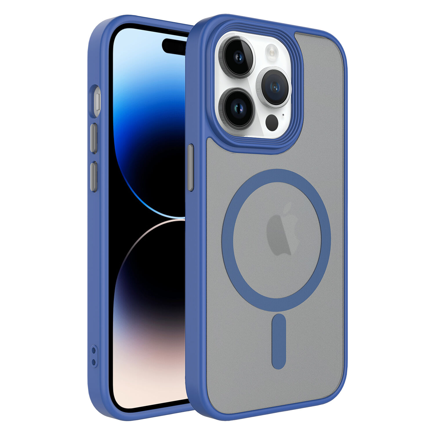 iPhone 13 Pro Kılıf Mat Arka Yüzey Wireless Şarj Özellikli Flet Magsafe Kapak kılıf Mavi