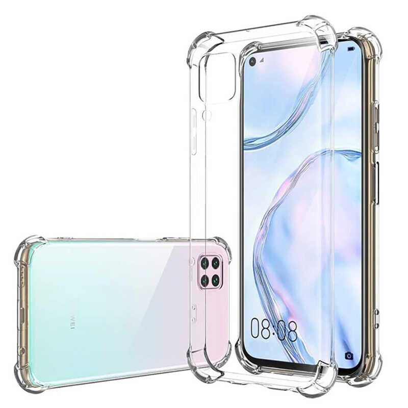Huawei P40 Lite Kılıf Nitro Anti Shock Darbe Emici Köşe Korumalı Şeffaf Silikon Kapak Renksiz