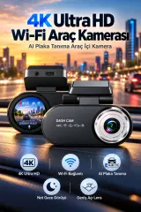 CK01 4K Ultra HD Wi-Fi Araç Kamerası AI Plaka Tanıma Araç İçi Kamera
